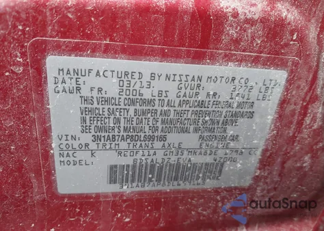 2013 Nissan Sentra Sv z USA, uszkodzony, nr VIN 3N1AB7AP8DL699165